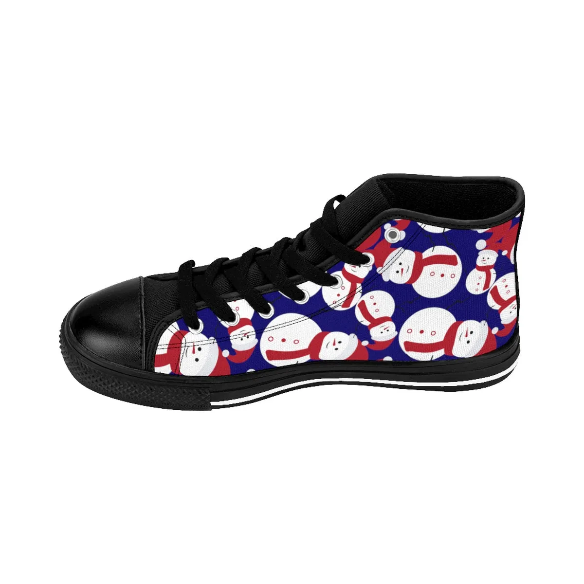 Navy Blue Christmas Men's Sneakers, Red White Snowman High-Top Sneakers (US Size 6-14)