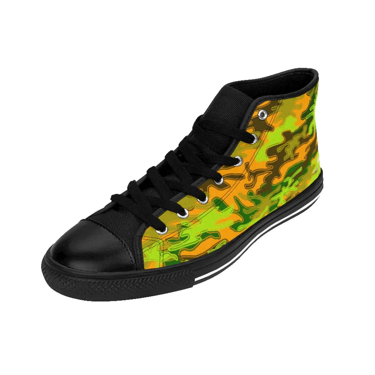 Orange Blue Camo Men's High Tops, Green Camouflage Army Military Print Men's High-top Sneakers Shoes