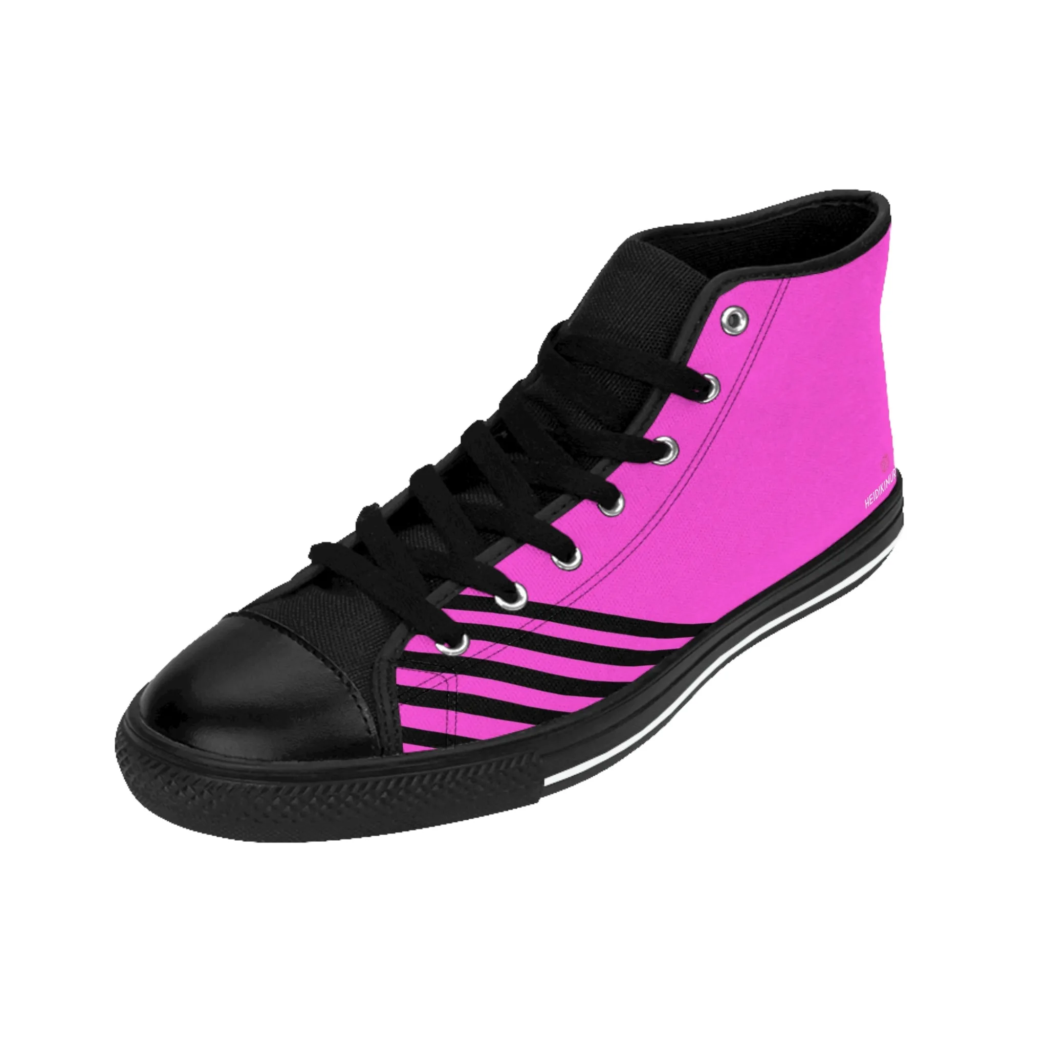 Pink Black Striped Men's Sneakers, Diagonal Striped Printed Designer Men's High Top Sneakers