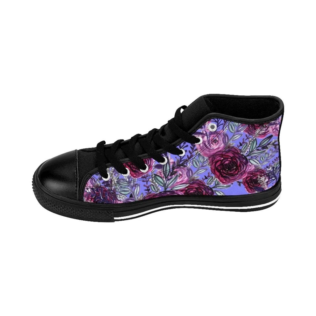 Purple Rose Women's Sneakers, Floral Print Designer High-top Fashion Tennis Canvas Shoes