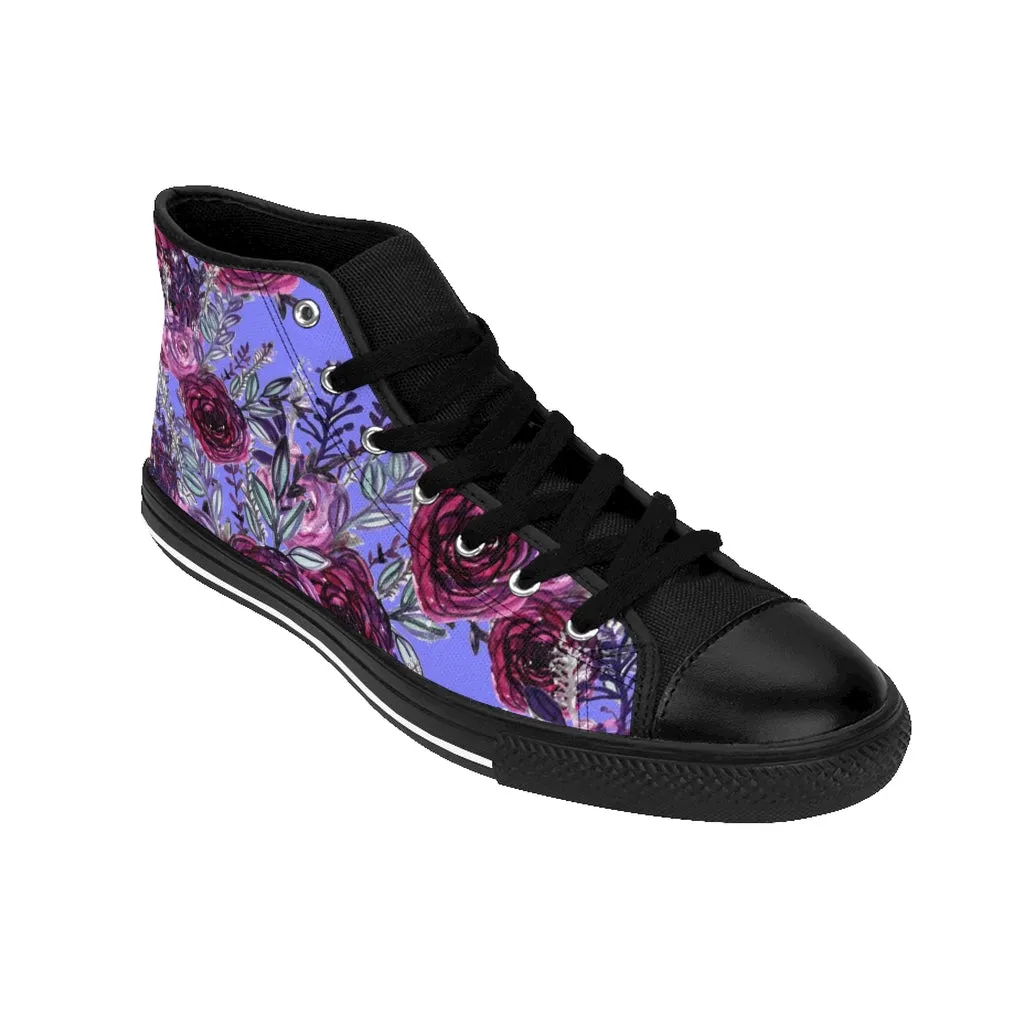 Purple Rose Women's Sneakers, Floral Print Designer High-top Fashion Tennis Canvas Shoes