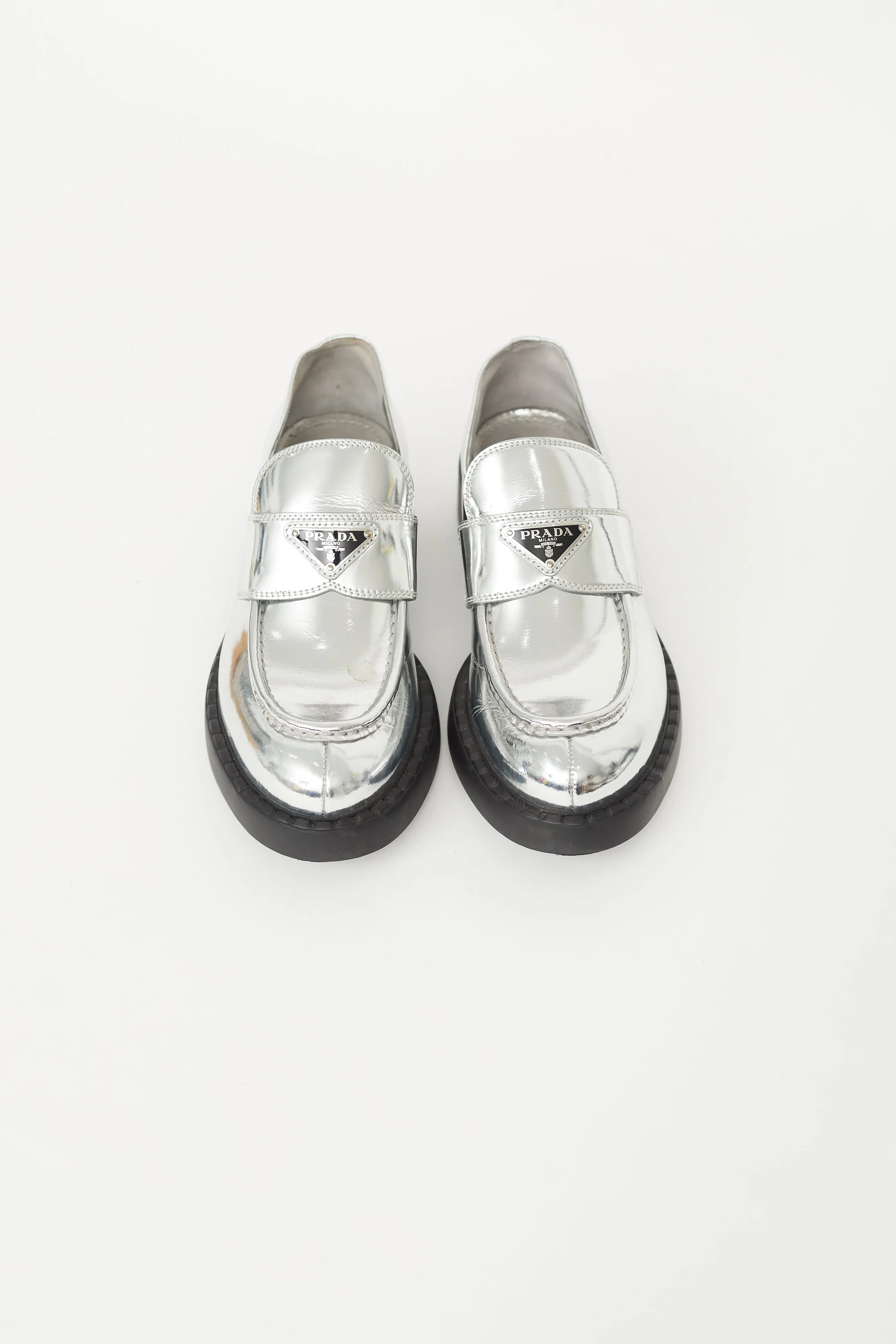 Silver Patent Leather Logo Loafer