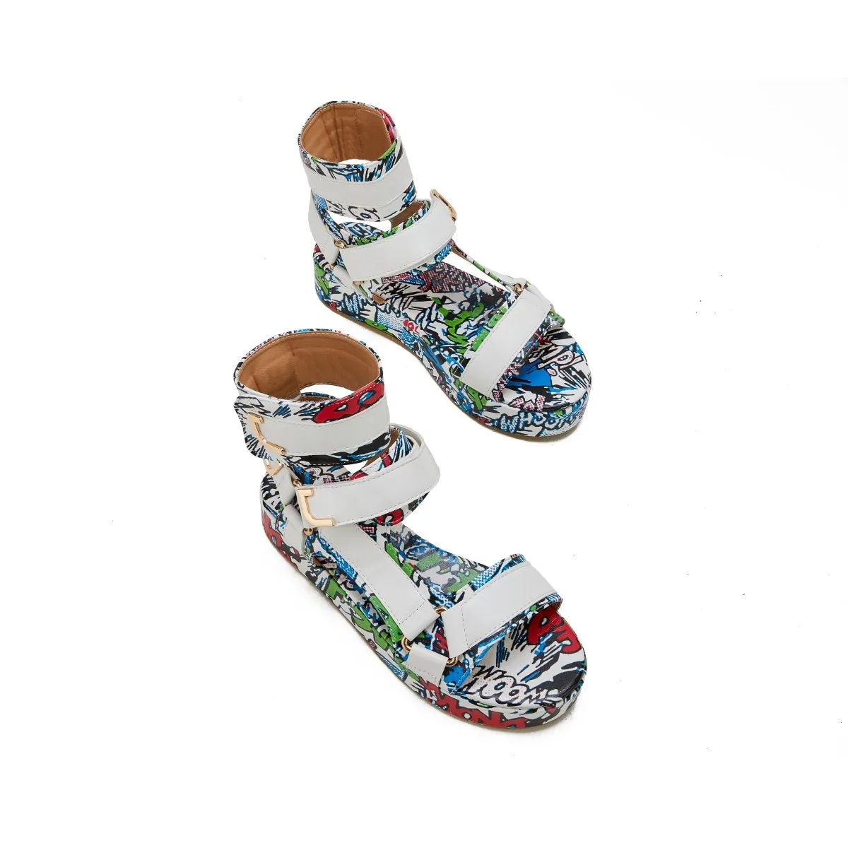 Sohiwoo  Womens Summer Sandals Vintage Graffiti Platforms Sandals Imily Bela