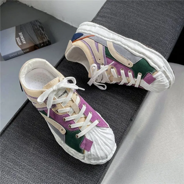 Spring Autumn Retro Shell Shoes Men Casual Sneakers Platform Harajuku Canvas Vulcanized Shoes Men Espadrilles zapatillas lona