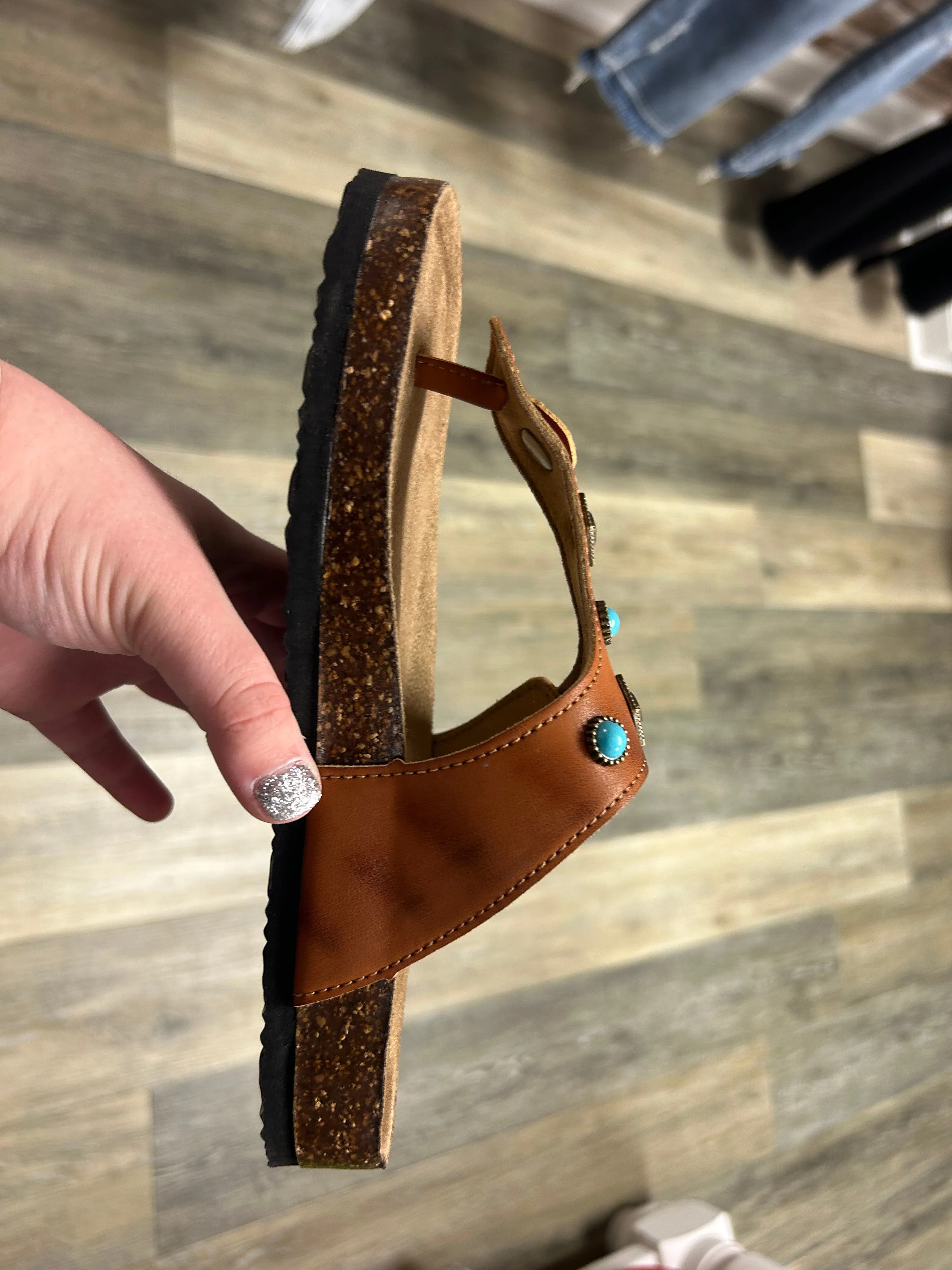 Tahlia Turquoise Sandals - Cognac