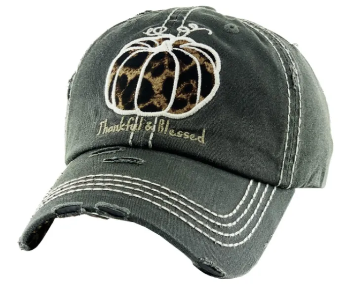 Thankful & Blessed Vintage Baseball Cap Hat - Black