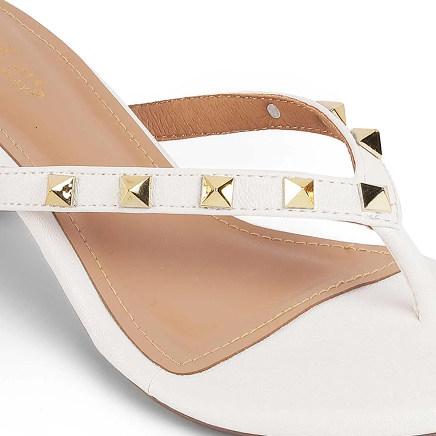 Tresmode Pugstud White Women's Dress Heel Sandals