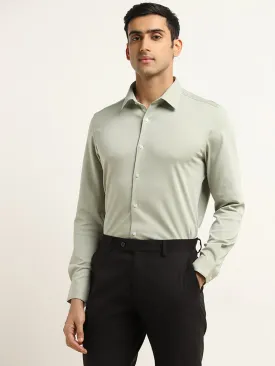 WES Formals Light Sage Cotton Slim-Fit Shirt