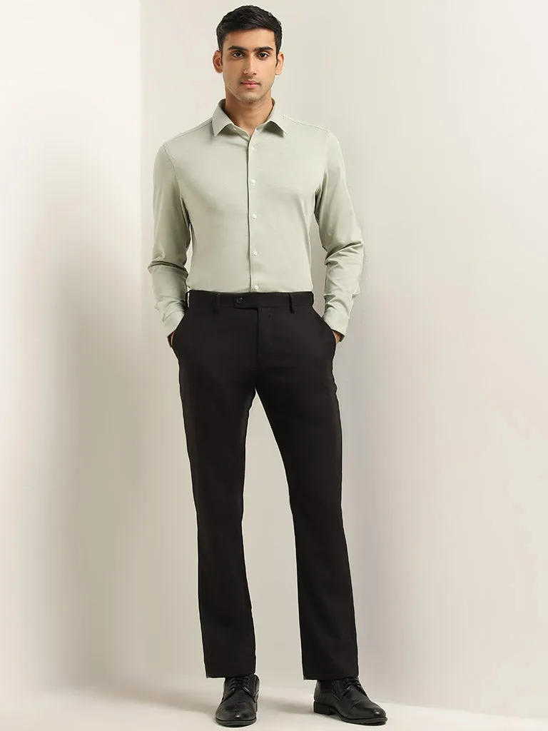 WES Formals Light Sage Cotton Slim-Fit Shirt