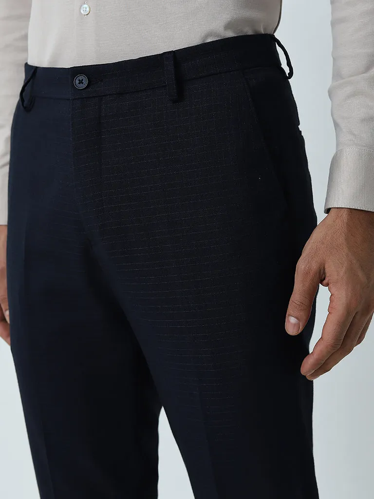 WES Formals Navy Ultra Slim-Fit Mid-Rise Trousers