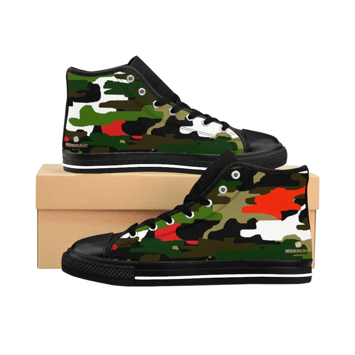 White Red Green Camouflage Army Military Print Men's High-top Sneakers Running Shoes