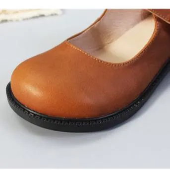 Womens Leather Mary Jane Flats Wide Toe Box Shoes